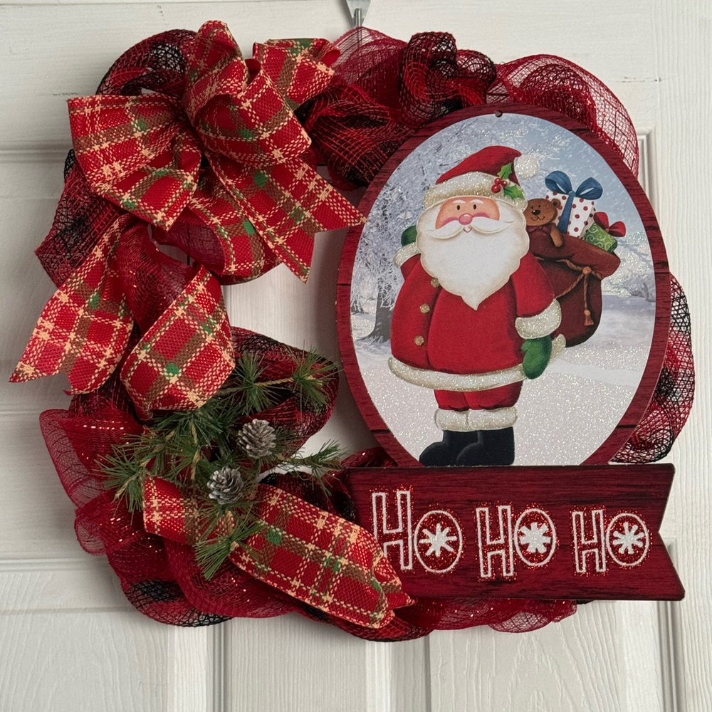 Festive Red Santa Holiday Wreath